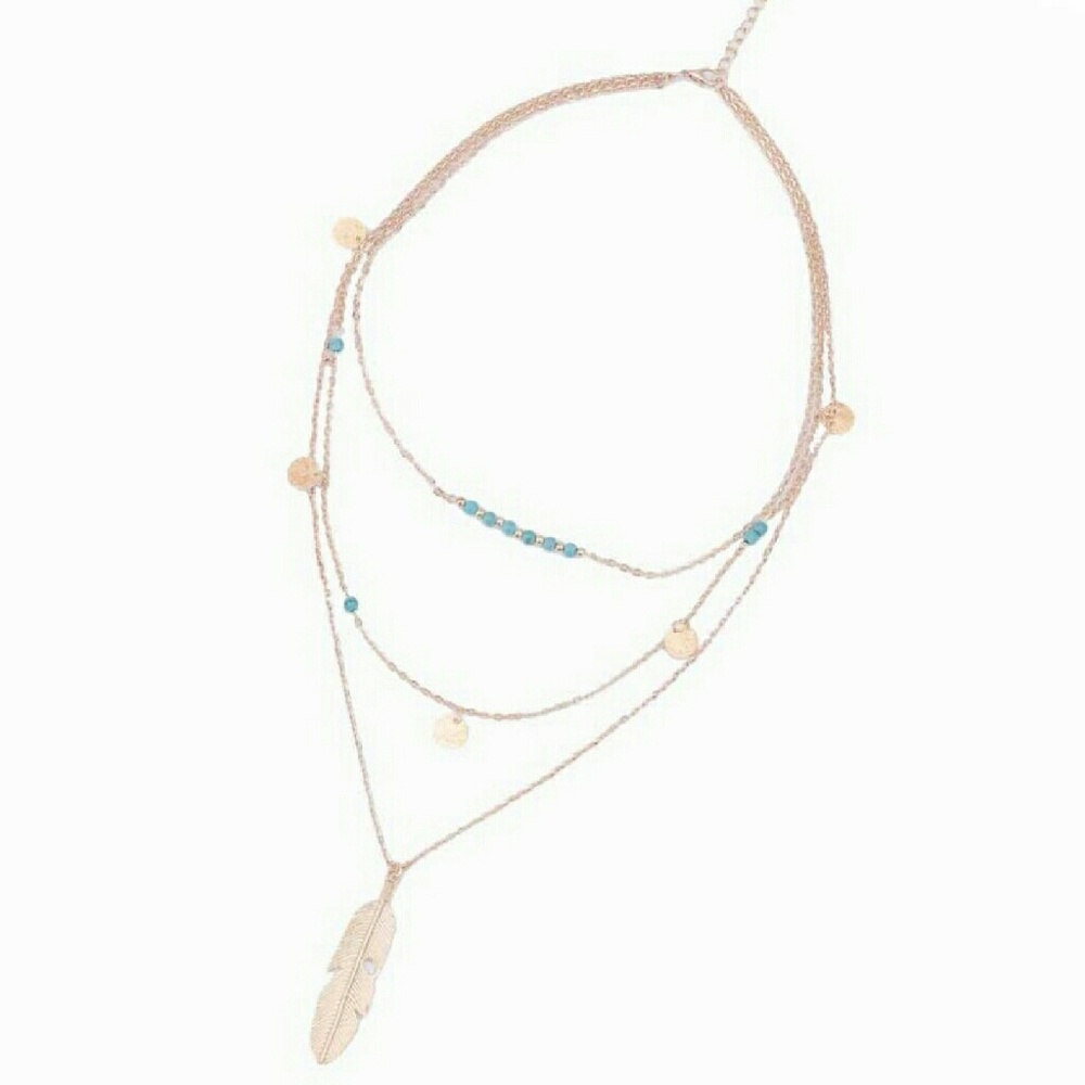 3 Layer Gold Feather Necklace - Picture 3 of 3